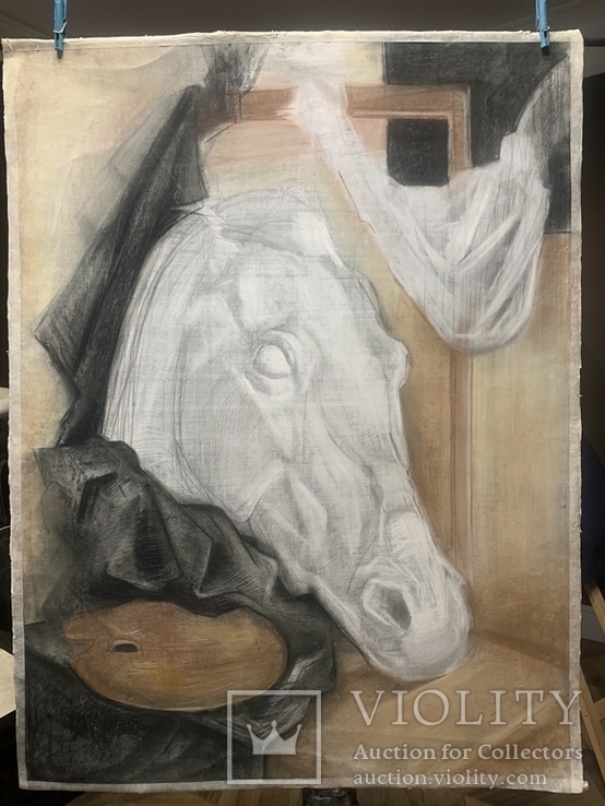 Картина. Голова скульптуры лошади. Пастель, карандаш, ватман. Размер 96*72 см, фото №4