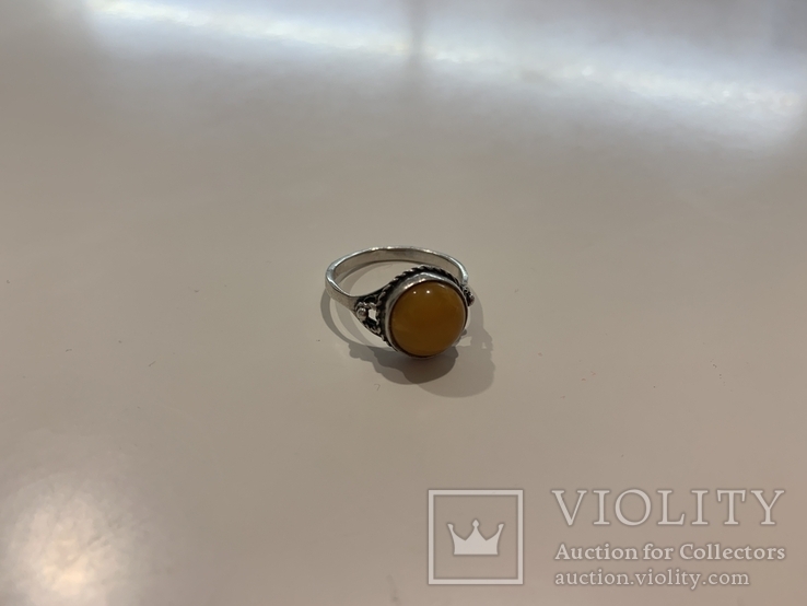 Серебряное кольцо с янтарным камнем, фото №6