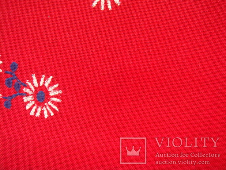 Винтажная скатерть красная, ручная роспись по трафарету, фото №5