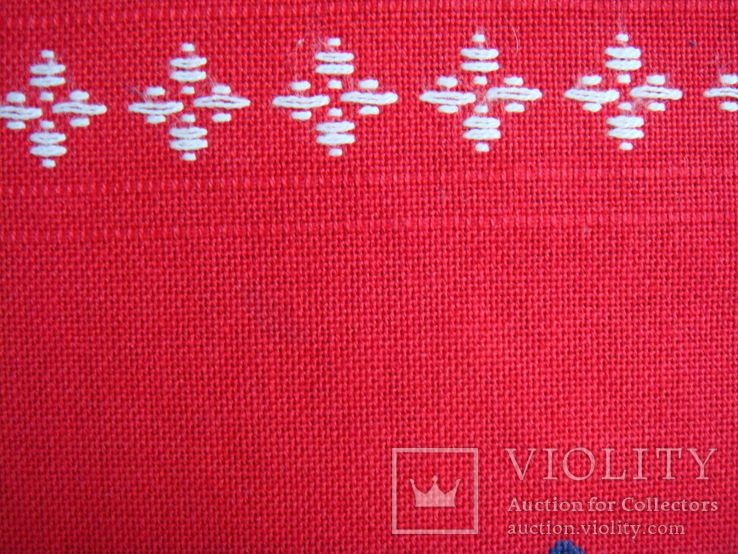 Винтажная скатерть красная, ручная роспись по трафарету, фото №8