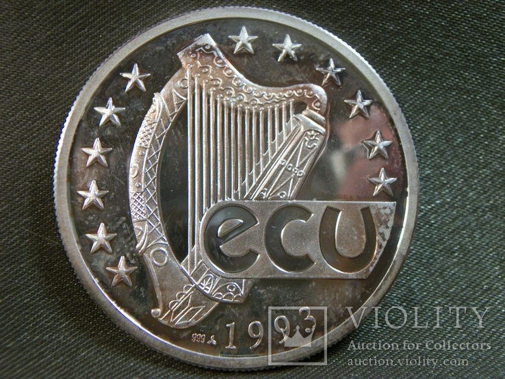 РБ41 Ирландия 1 экю 1993 год, серебро 999 пр, вес 19,7 гр. Диаметр 4 см, фото №6