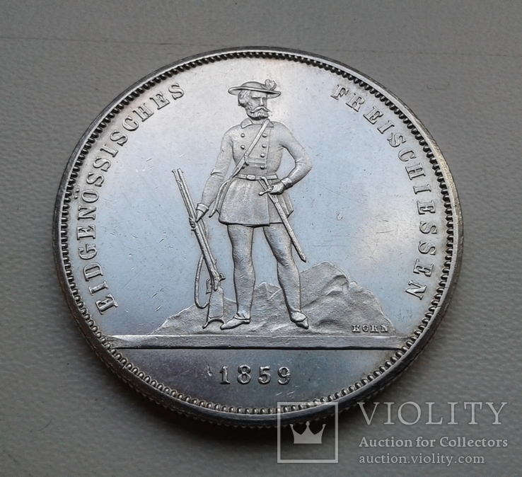 5 франков 1859 Швейцария. Серебро., фото №2