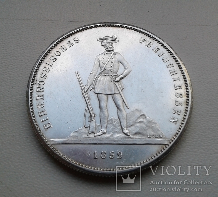 5 франков 1859 Швейцария. Серебро., фото №3
