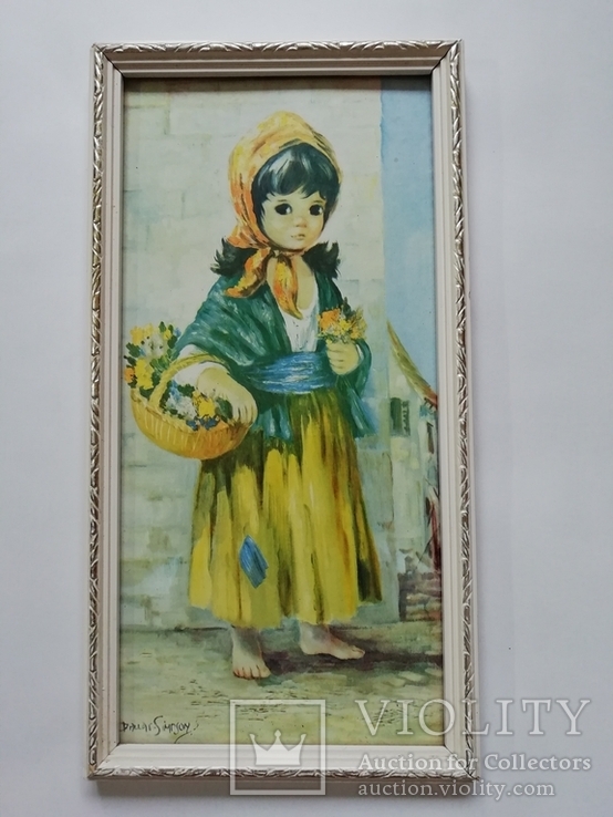 Винтажный китч-принт 1960 х "Девочка с лукошком" Даллас Симпсон, фото №2