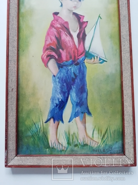 Винтажный китч-принт 1960 х,"Мальчик и игрушечнная яхта"Даллас Симпсон, фото №4