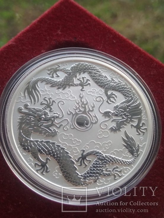 Австралия 1 доллар 2019 г. Два дракона двойной дракон серебро 999 пробы , 1 унция, фото №2