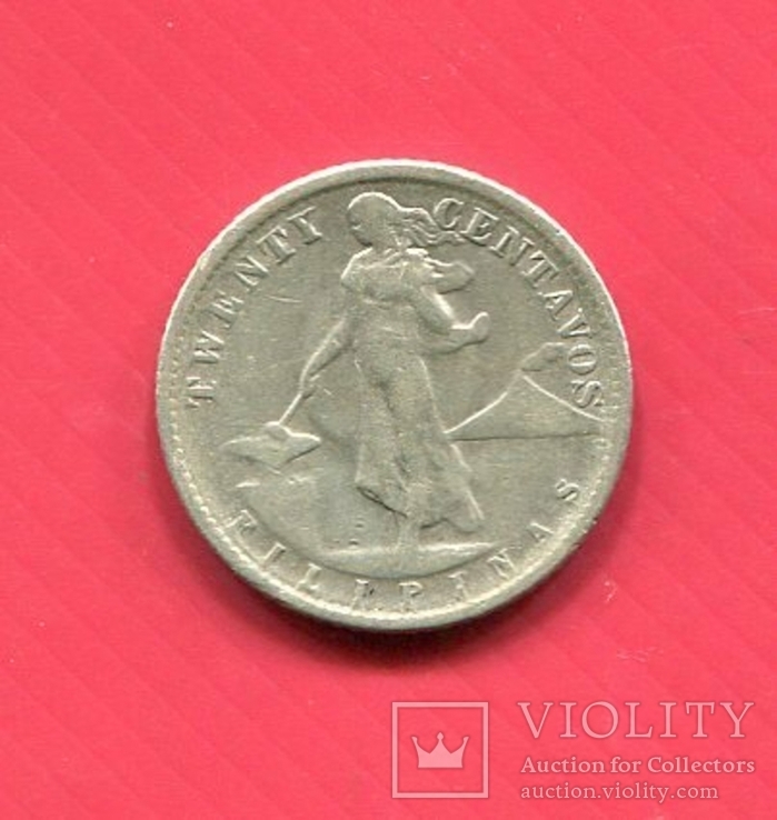 Американские Филиппины 20 сентаво 1945 серебро, фото №2