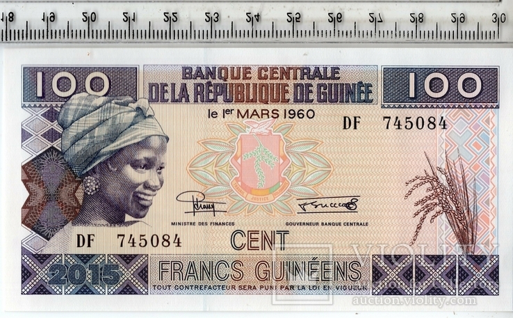Гвинея. 100 франков. Состояние АU.(2), фото №2