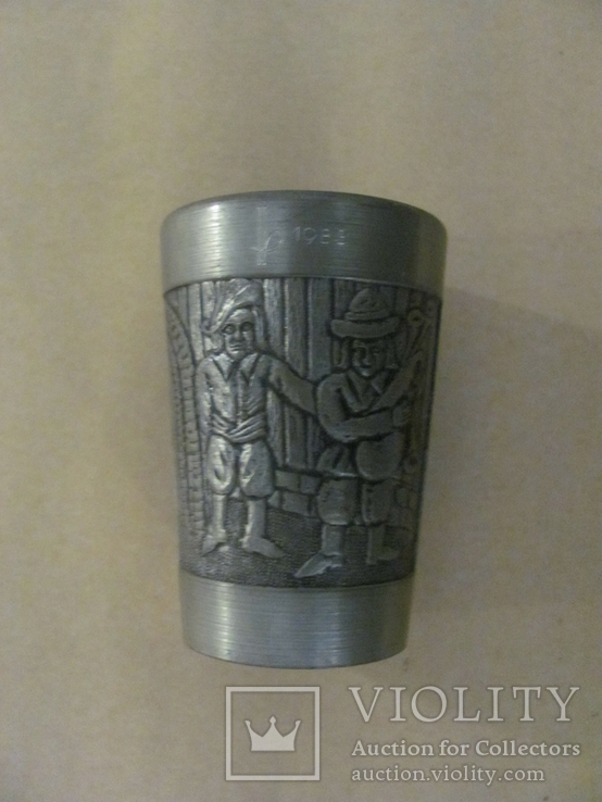 Коллекционный стакан Охота на кабана, олово, клеймо., фото №3