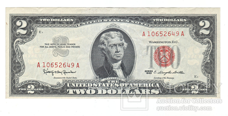 2 долара червона печатка 1963р. Гарний стан., фото №2