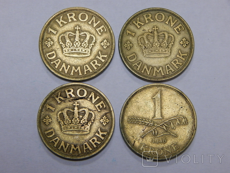 4 монеты по 1 кроне, Дания