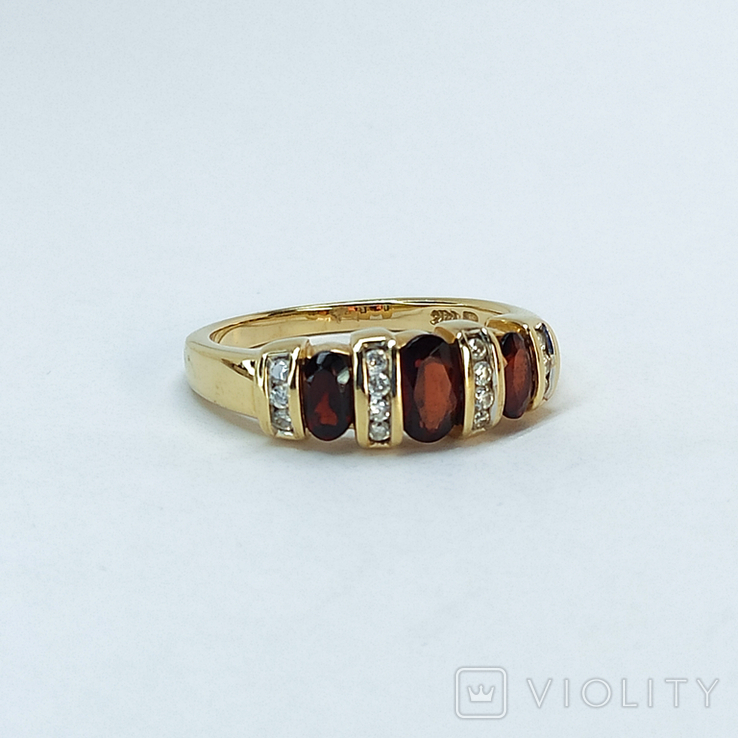 Винтажное золотое кольцо с натуральными гранатами и бриллиантами, photo number 3