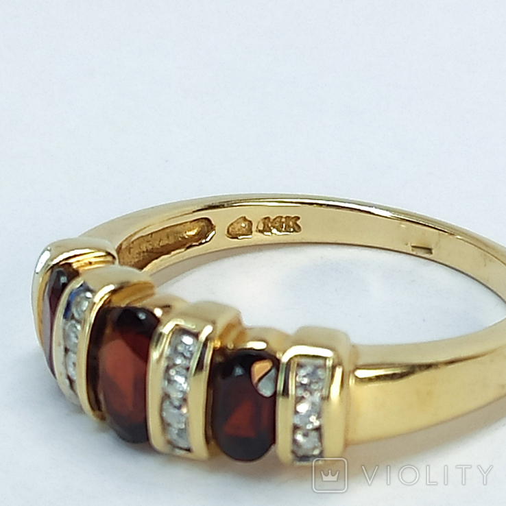 Винтажное золотое кольцо с натуральными гранатами и бриллиантами, photo number 5