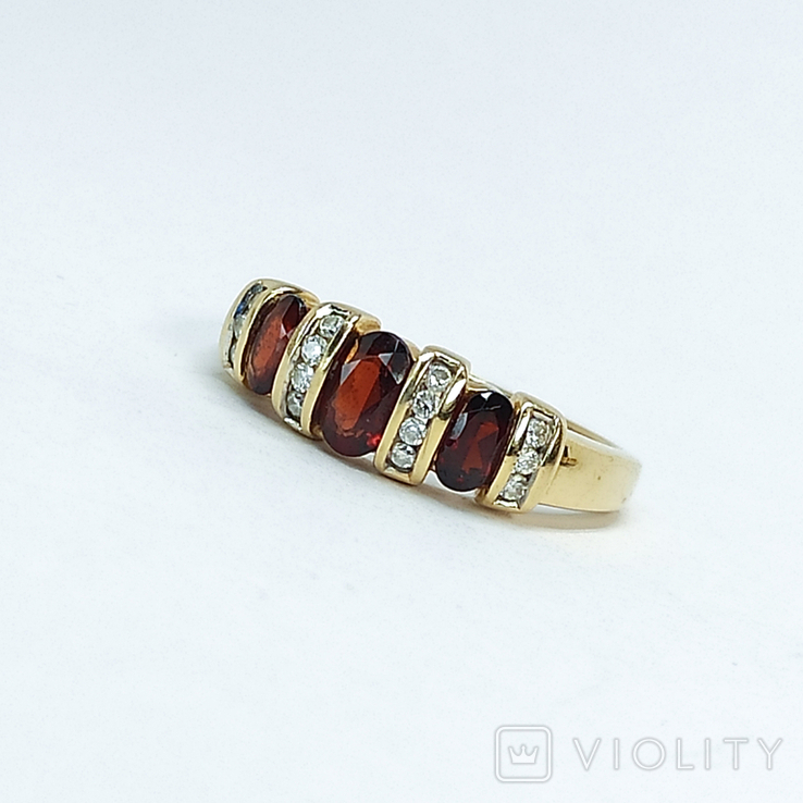 Винтажное золотое кольцо с натуральными гранатами и бриллиантами, photo number 6