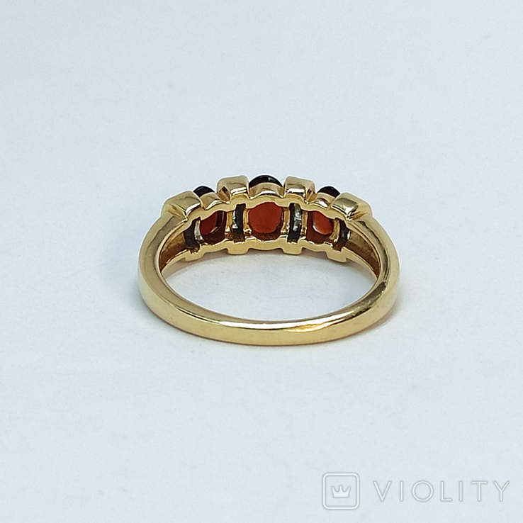 Винтажное золотое кольцо с натуральными гранатами и бриллиантами, photo number 7