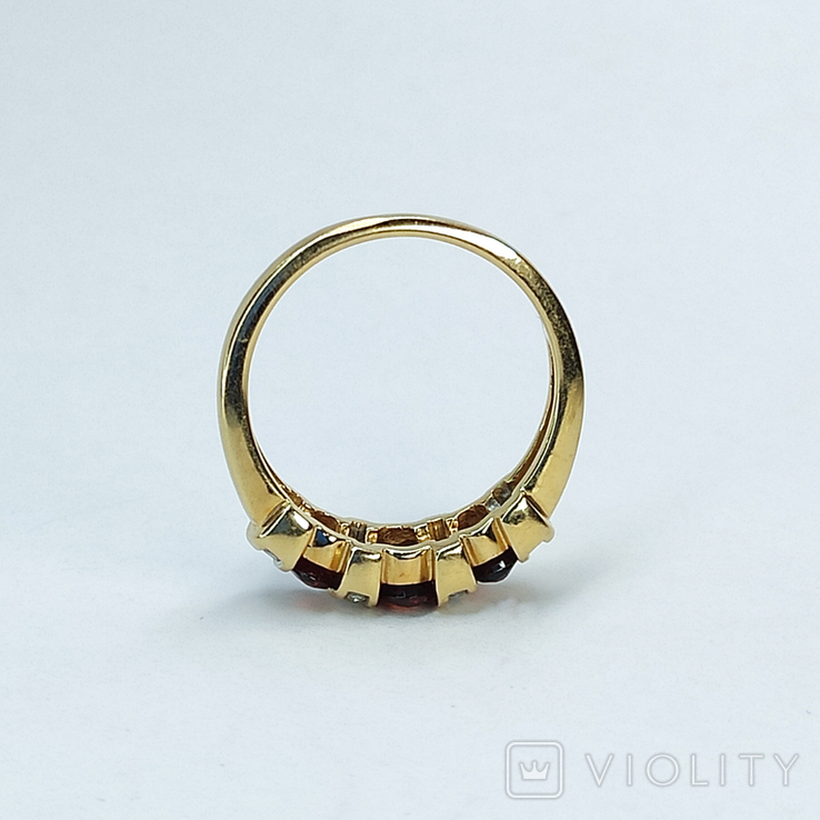 Винтажное золотое кольцо с натуральными гранатами и бриллиантами, photo number 8