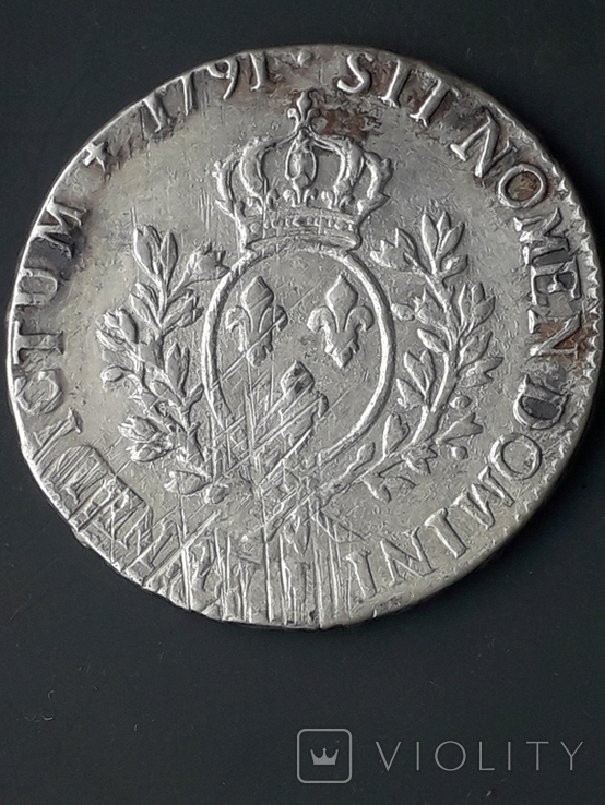 1 экю, Франция, 1791 год, I, Людовик XVI, серебро 0.917, 29,45 гр.