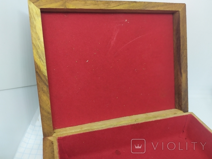 Деревянная коробочка с инкрустацией металлом  рисунком. 135х110х36мм, фото №9