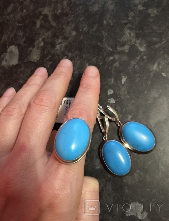 Earrings and ring: natural turquoise, silver, photo number 4