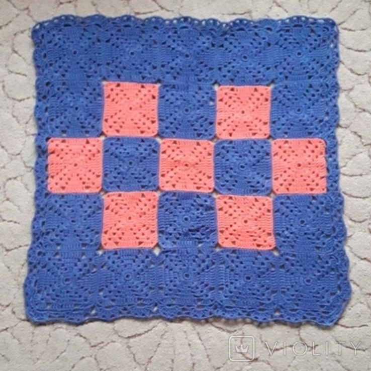 Скатерть ( коврик) вязанная фиолетовое с малиновым. 62/62 см, фото №2