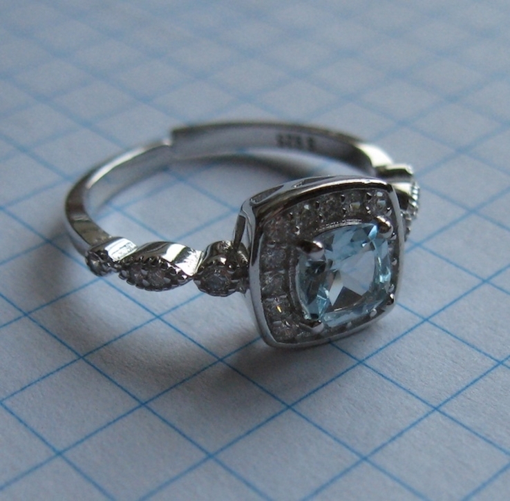 Комплект серебряный с натуральным голубым топазом и кубическим цирконием, дизайн Pandora, numer zdjęcia 5
