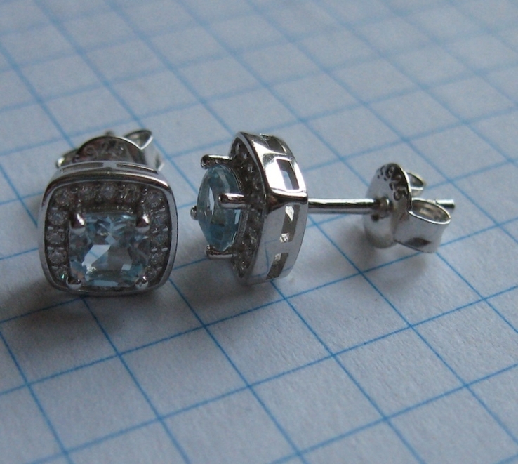 Комплект серебряный с натуральным голубым топазом и кубическим цирконием, дизайн Pandora, numer zdjęcia 9