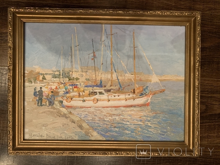Картина Холст Масло 2007 год Ялта. Яхты в порту. Шматько., фото №2
