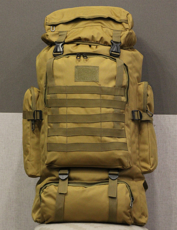 Тактический туристический рюкзак с системой M.O.L.L.E на 70л. (Койот), фото №5