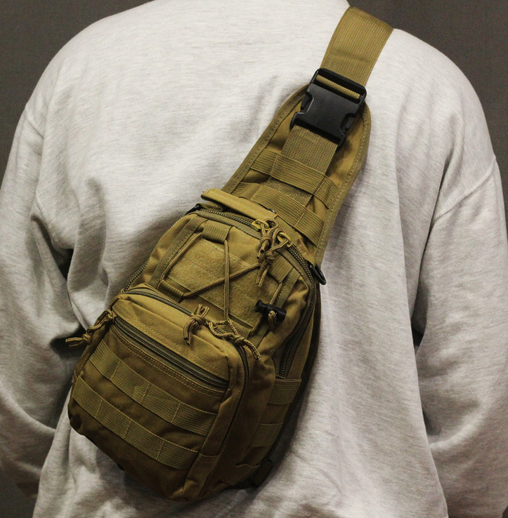 Рюкзак однолямочный 7 литров, тактическая военная сумка (Койот), фото №3