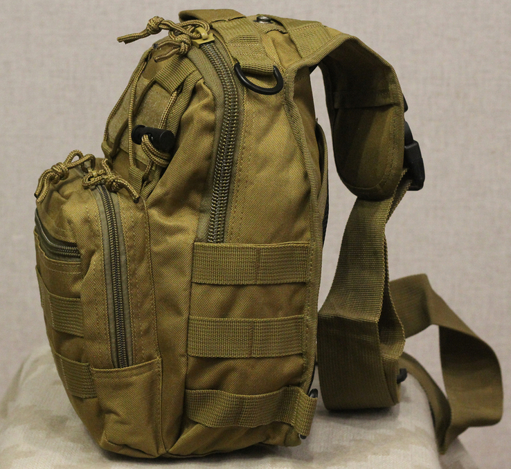 Рюкзак однолямочный 7 литров, тактическая военная сумка (Койот), фото №4