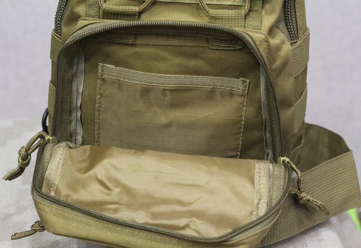 Рюкзак однолямочный 7 литров, тактическая военная сумка (Койот), фото №7