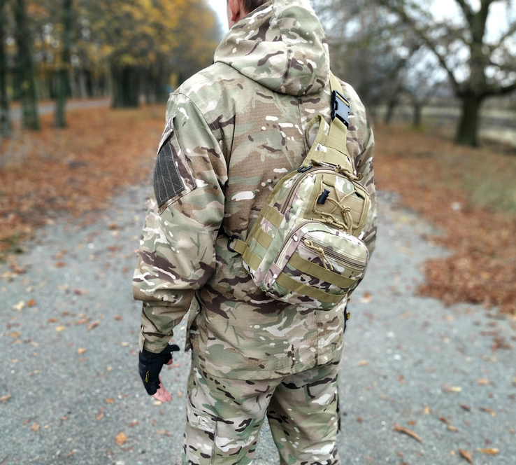 Тактическая военная сумка рюкзак однолямочный 7 литров с системой M.O.L.L.E Мультикам, фото №3