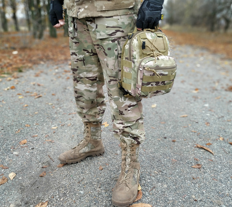 Тактическая военная сумка рюкзак однолямочный 7 литров с системой M.O.L.L.E Мультикам, фото №7