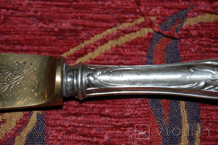 Нож желтого метала с ручкой из серебра, фото №4
