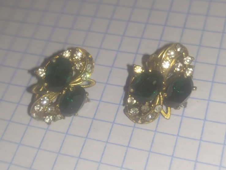 Сережки винты с зелеными камнями необычные под золото Италия, photo number 2