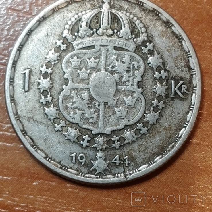 Швеция,1 крона, 1944 г., фото №3