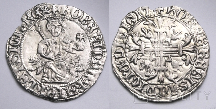 Король Неаполю Роберт І «Мудрий» (1309-1343рр.), срібний джильято 1309-1317рр., м.Неаполь, фото №2