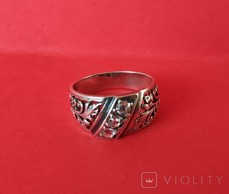 Серебряное кольцо з 3 камнями, фото №2