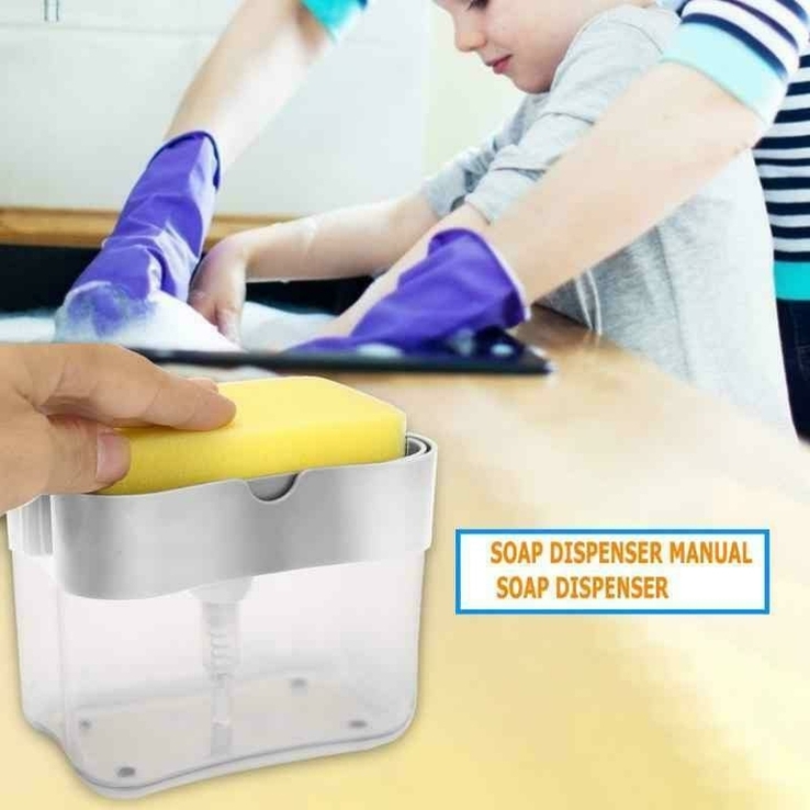 Органайзер для мочалок с мыльницей и дозатором нажимная Soap Pump Sponge Caddy, фото №5