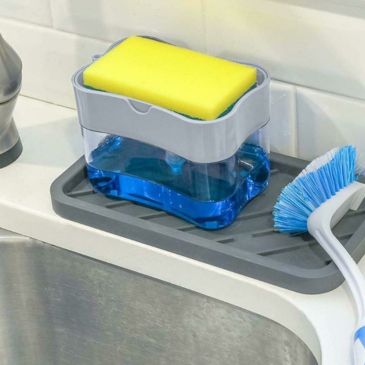 Органайзер для мочалок с мыльницей и дозатором нажимная Soap Pump Sponge Caddy, фото №6