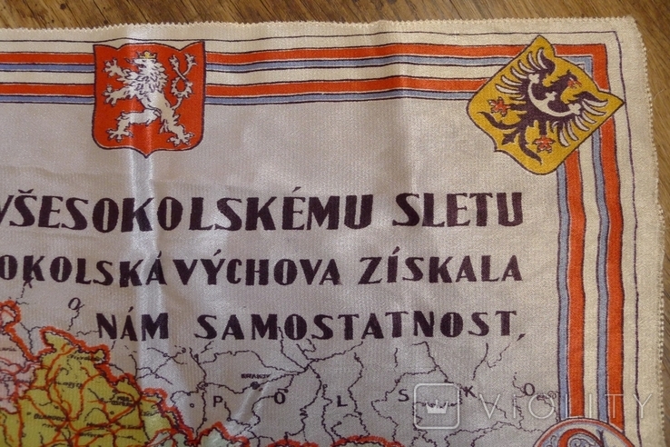 Карта Чехословакии 1918 - 1938 с гербами на шёлке., фото №6
