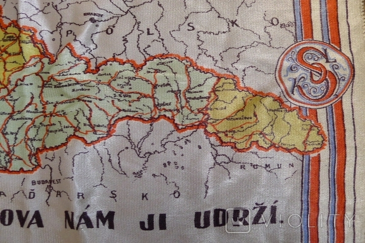 Карта Чехословакии 1918 - 1938 с гербами на шёлке., фото №8
