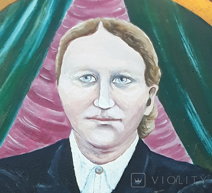 Портрет сільської учительки, дружини автора. Наїв,олія ДВП,автентична рама 126*85, фото №3