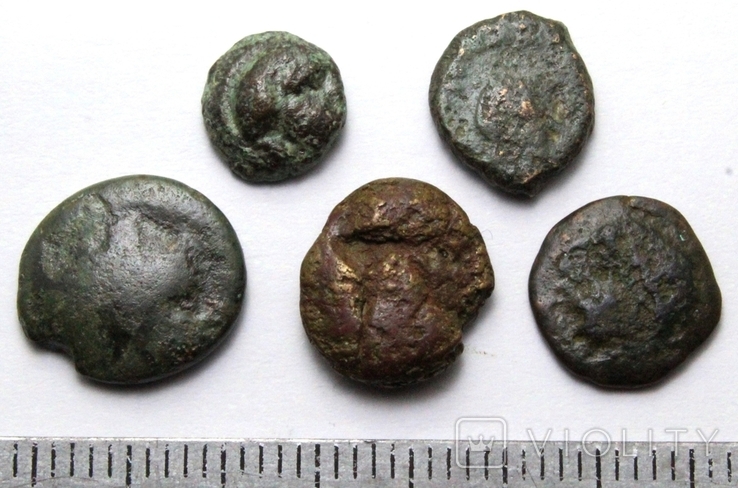 Лот з 5-х античних бронзових монет (01), фото №3