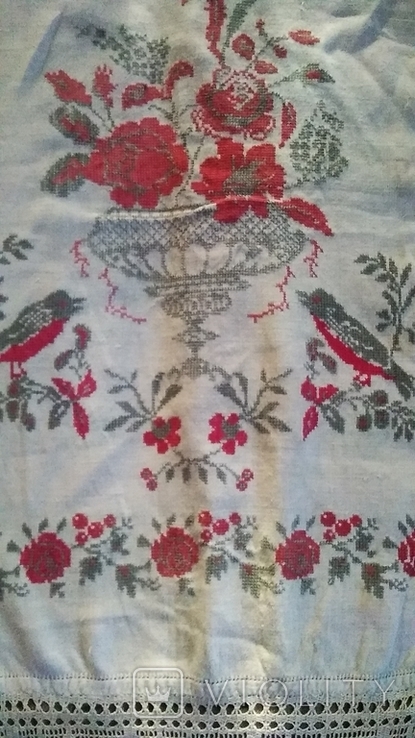 Старинный полотняный вышитый рушник с птицами, фото №4