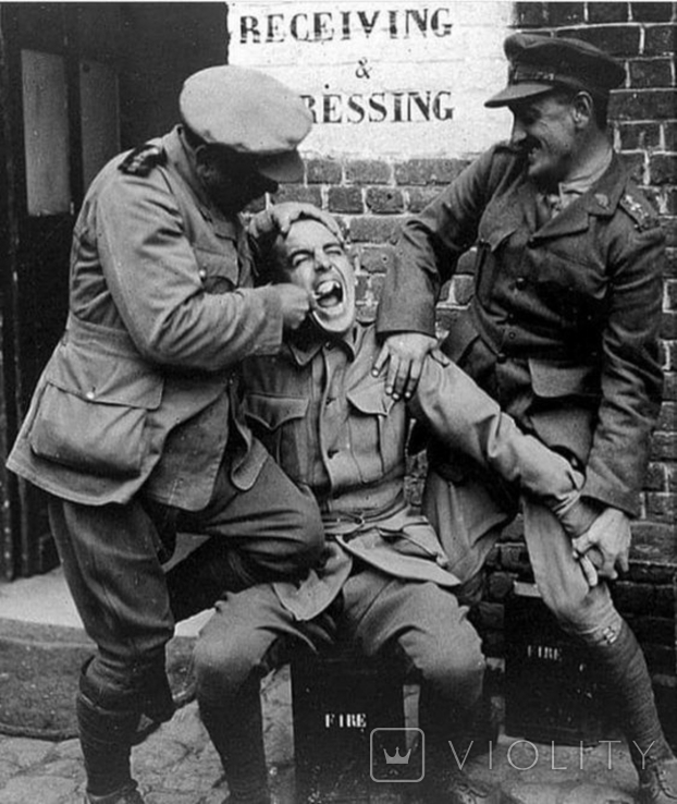 British military dentist removes a bad tooth to a British army officer