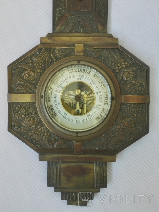 49 смБронзовий французький барометр з термометром початку ХХ століття, фото №4