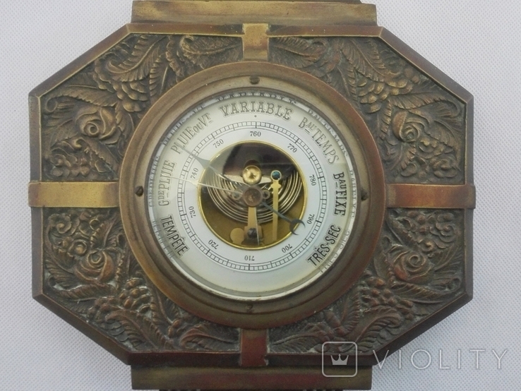 49 смБронзовий французький барометр з термометром початку ХХ століття, photo number 5