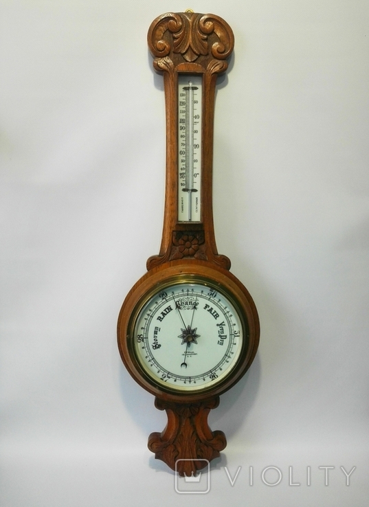84 см F.P.WellS Старовинний англійський барометр з термометром, фото №2
