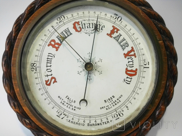29 см Старинный английский барометр в резном дубовом корпусе, фото №3